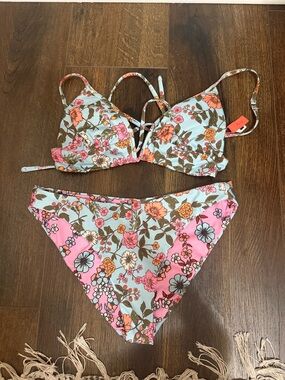 Maaji Floral Bikini Set in Light Blue, Pink, Green, Orange